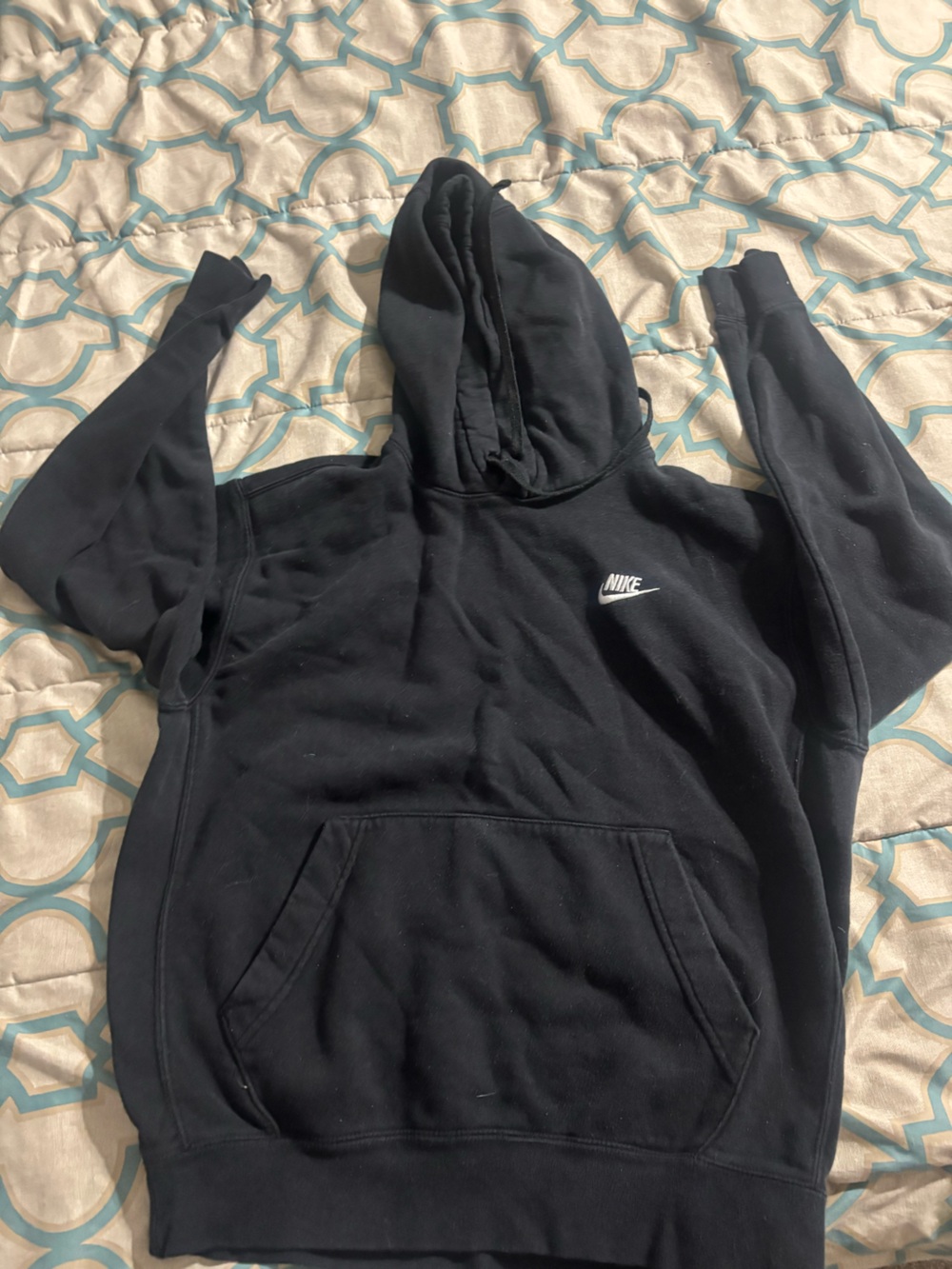 Nike Black Hoodie with White Tag and Swoosh